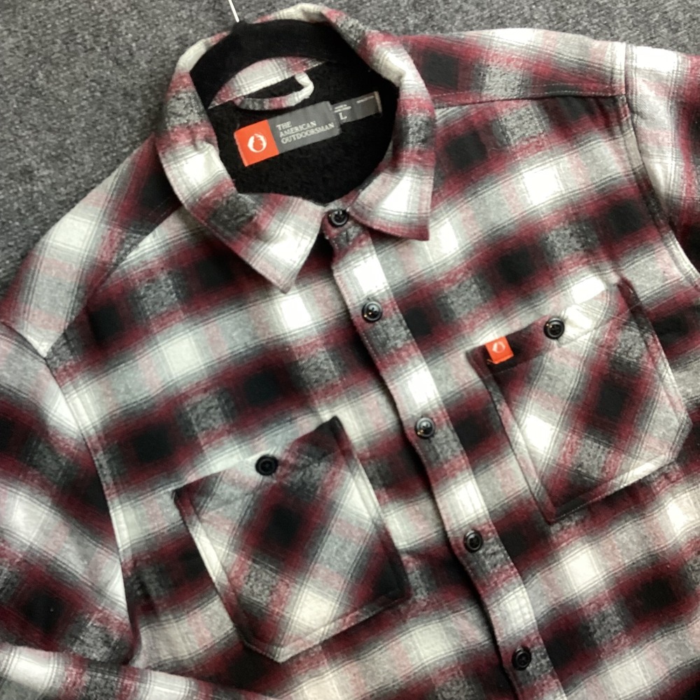The American Outdoorsman Mens Sherpa Lined Flannel Shirt Jacket Red Plaid L 239